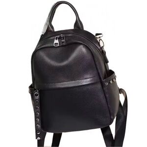 Black Leatherette Mini Backpack - Women's Fashion Backpack